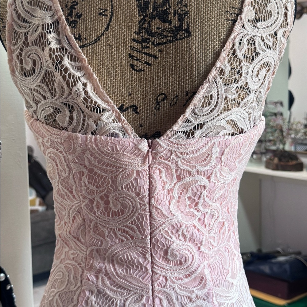 Dancing Queen Lace Midi Dress in Pink and Cream - Picture 3 of 4